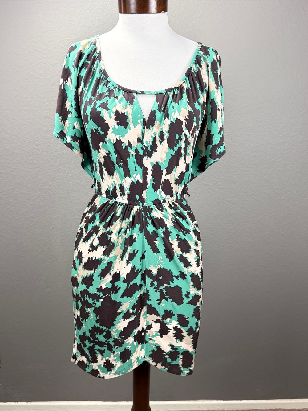 Yoana Baraschi Green Abstract Animal Print Dress Dolman Sleeve Dress Sz XS